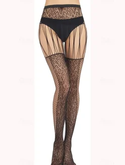 Women All Seasons Tights Casual Cosplay No Waist Stretchy Floral Style Jacquard Cosplay Lolita Sweet Quinceañera & Sweet Sixteen Club Black One-Size