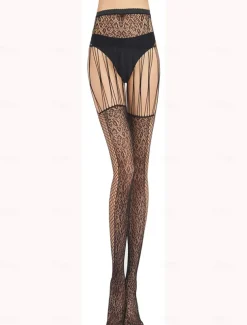 Women All Seasons Tights Casual Cosplay No Waist Stretchy Floral Style Jacquard Cosplay Lolita Sweet Quinceañera & Sweet Sixteen Club Black One-Size