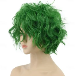 Women and Men Fluffy Short Bob Curly Green Wig Cosplay Anime Wig Halloween Wigs St.Patrick's Day Wigs