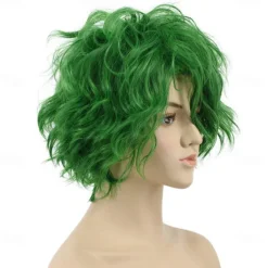 Women and Men Fluffy Short Bob Curly Green Wig Cosplay Anime Wig Halloween Wigs St.Patrick's Day Wigs