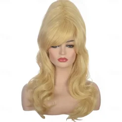 Women Black Beehive Wig Long Curly Wavy Bouffant Heat Resistant Synthetic Hair wigs for Womens Vintage Costume Cosplay Carnival Party Halloween Wigs