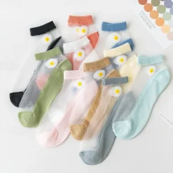 Women Daisy Sheer Socks,Womens Girls Lace Sheer Ankle Sock Thin Mesh Cotton Socks Transparent See Through Tull Low Cut Sock