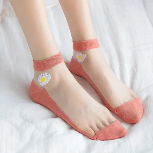 Women Daisy Sheer Socks,Womens Girls Lace Sheer Ankle Sock Thin Mesh Cotton Socks Transparent See Through Tull Low Cut Sock