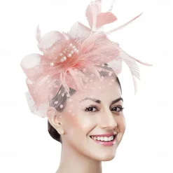 Women Fascinator Tea Party Hat 20s 50s Wedding Cocktail Flower Mesh Feathers Hair Clip for Carnival