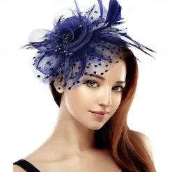 Women Fascinator Tea Party Hat 20s 50s Wedding Cocktail Flower Mesh Feathers Hair Clip for Carnival