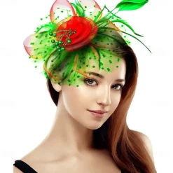 Women Fascinator Tea Party Hat 20s 50s Wedding Cocktail Flower Mesh Feathers Hair Clip for Carnival