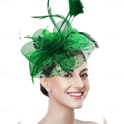 Women Fascinator Tea Party Hat 20s 50s Wedding Cocktail Flower Mesh Feathers Hair Clip for Carnival
