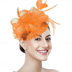 Women Fascinator Tea Party Hat 20s 50s Wedding Cocktail Flower Mesh Feathers Hair Clip for Carnival
