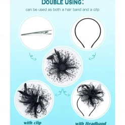 Women Fascinator Tea Party Hat 20s 50s Wedding Cocktail Flower Mesh Feathers Hair Clip for Carnival