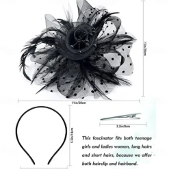 Women Fascinator Tea Party Hat 20s 50s Wedding Cocktail Flower Mesh Feathers Hair Clip for Carnival