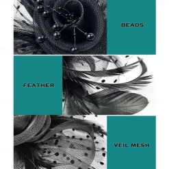 Women Fascinator Tea Party Hat 20s 50s Wedding Cocktail Flower Mesh Feathers Hair Clip for Carnival
