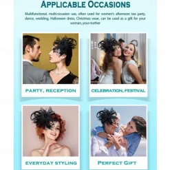 Women Fascinator Tea Party Hat 20s 50s Wedding Cocktail Flower Mesh Feathers Hair Clip for Carnival