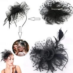 Women Fascinator Tea Party Hat 20s 50s Wedding Cocktail Flower Mesh Feathers Hair Clip for Carnival