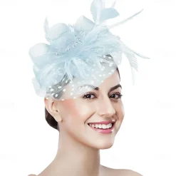 Women Fascinator Tea Party Hat 20s 50s Wedding Cocktail Flower Mesh Feathers Hair Clip for Carnival