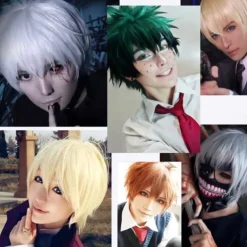 Women Mens Male Short Fluffy Straight Hair Wigs Anime Cosplay Party Costume Dress Synthetic Spiky Wig Dark Blue Halloween Wigs