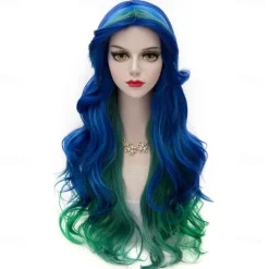 Women Peacock Blue Green Wig Long Curly Wavy Wigs for Girl 29.5 Inch Colorful Wig Cosplay Costume Party Fluffy Wig Synthetic Charming Heat Friendly Ombre Wig Halloween Wigs St.Patrick's Day Wigs