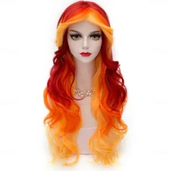 Women Peacock Blue Green Wig Long Curly Wavy Wigs for Girl 29.5 Inch Colorful Wig Cosplay Costume Party Fluffy Wig Synthetic Charming Heat Friendly Ombre Wig Halloween Wigs St.Patrick's Day Wigs