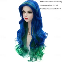Women Peacock Blue Green Wig Long Curly Wavy Wigs for Girl 29.5 Inch Colorful Wig Cosplay Costume Party Fluffy Wig Synthetic Charming Heat Friendly Ombre Wig Halloween Wigs St.Patrick's Day Wigs