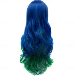 Women Peacock Blue Green Wig Long Curly Wavy Wigs for Girl 29.5 Inch Colorful Wig Cosplay Costume Party Fluffy Wig Synthetic Charming Heat Friendly Ombre Wig Halloween Wigs St.Patrick's Day Wigs