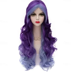 Women Peacock Blue Green Wig Long Curly Wavy Wigs for Girl 29.5 Inch Colorful Wig Cosplay Costume Party Fluffy Wig Synthetic Charming Heat Friendly Ombre Wig Halloween Wigs St.Patrick's Day Wigs