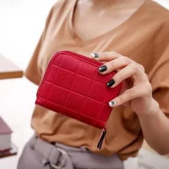 Women PU Leather Short Wallets Female Plaid Purses Nubuck Card Holder Wallet Small Zipper Wallet with Coin Purse for Women