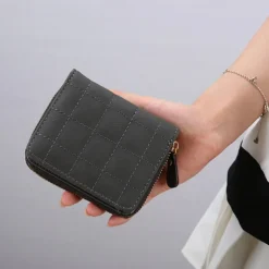 Women PU Leather Short Wallets Female Plaid Purses Nubuck Card Holder Wallet Small Zipper Wallet with Coin Purse for Women
