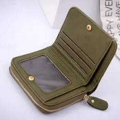 Women PU Leather Short Wallets Female Plaid Purses Nubuck Card Holder Wallet Small Zipper Wallet with Coin Purse for Women