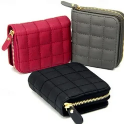 Women PU Leather Short Wallets Female Plaid Purses Nubuck Card Holder Wallet Small Zipper Wallet with Coin Purse for Women