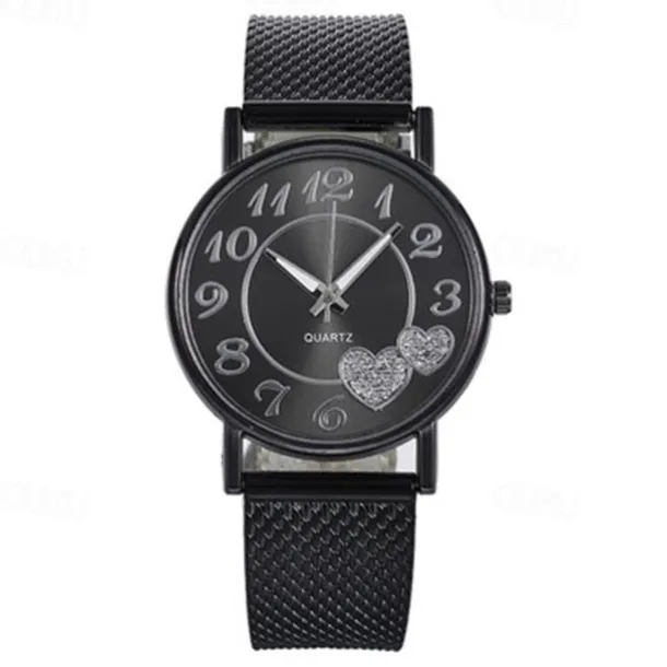 Women Quartz Wristwatch Luxury Minimalist Bling Diamond Analog Wristwatch Love Heart Dial Elegant Mesh Belt Female Watch