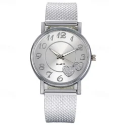 Women Quartz Wristwatch Luxury Minimalist Bling Diamond Analog Wristwatch Love Heart Dial Elegant Mesh Belt Female Watch