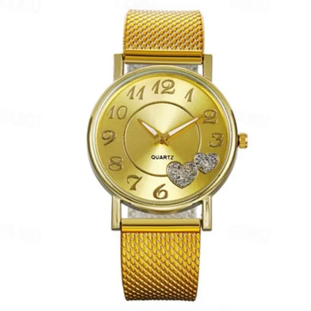 Women Quartz Wristwatch Luxury Minimalist Bling Diamond Analog Wristwatch Love Heart Dial Elegant Mesh Belt Female Watch