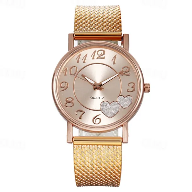 Women Quartz Wristwatch Luxury Minimalist Bling Diamond Analog Wristwatch Love Heart Dial Elegant Mesh Belt Female Watch