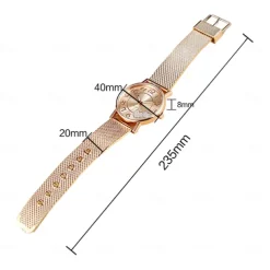 Women Quartz Wristwatch Luxury Minimalist Bling Diamond Analog Wristwatch Love Heart Dial Elegant Mesh Belt Female Watch