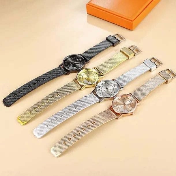 Women Quartz Wristwatch Luxury Minimalist Bling Diamond Analog Wristwatch Love Heart Dial Elegant Mesh Belt Female Watch