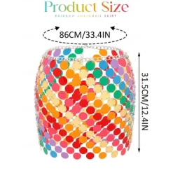 Women Sequin Rainbow Chainmail Mini Skirt Sparkly Dots Belly Dance Hip Skirts Rave Waist Chain