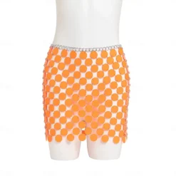 Women Sequin Rainbow Chainmail Mini Skirt Sparkly Dots Belly Dance Hip Skirts Rave Waist Chain