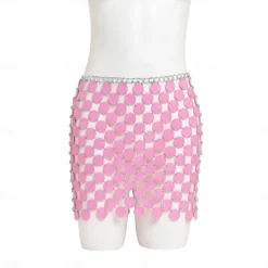 Women Sequin Rainbow Chainmail Mini Skirt Sparkly Dots Belly Dance Hip Skirts Rave Waist Chain