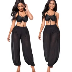 Women Side Split Harem Yoga Pants High Waist Loose Fit Lounge Beach Pants Hippie Trousers Dancing Workout Sweatpants (Black, XX-Large)