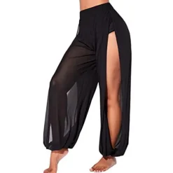 Women Side Split Harem Yoga Pants High Waist Loose Fit Lounge Beach Pants Hippie Trousers Dancing Workout Sweatpants (Black, XX-Large)