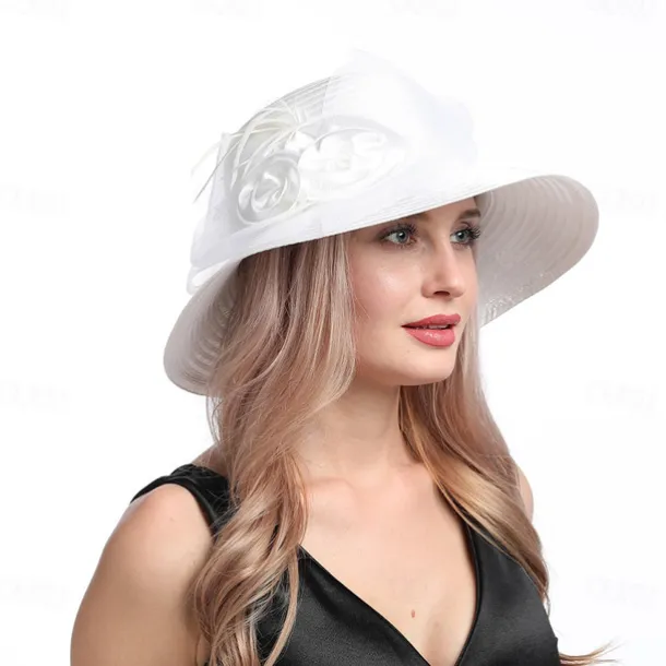 Women Wide Brim Bowler Hat Vintage Floral Wool Felt Fedora Floppy Elegant Fascinator Hat with Veil Lady Church Party Bucket