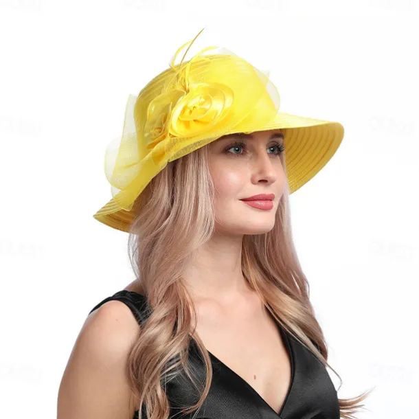 Women Wide Brim Bowler Hat Vintage Floral Wool Felt Fedora Floppy Elegant Fascinator Hat with Veil Lady Church Party Bucket