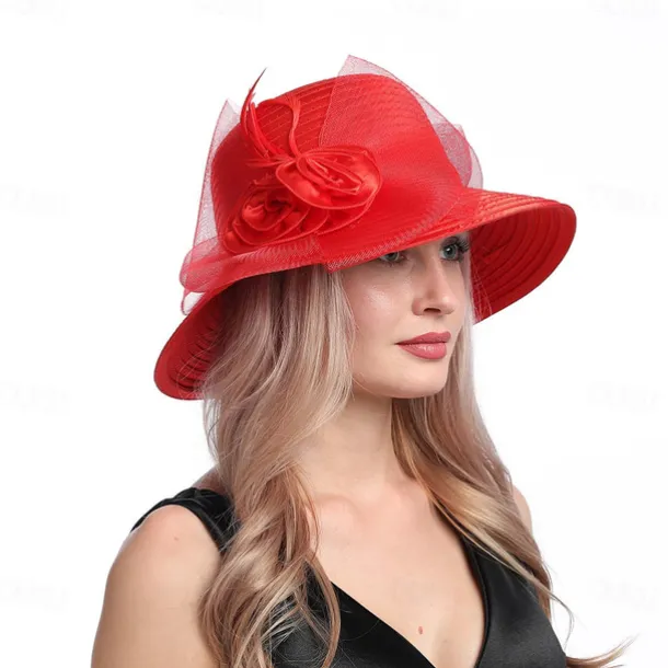 Women Wide Brim Bowler Hat Vintage Floral Wool Felt Fedora Floppy Elegant Fascinator Hat with Veil Lady Church Party Bucket