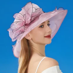 Women Wide Brim Bowler Hat Vintage Floral Wool Felt Fedora Floppy Elegant Fascinator Hat with Veil Lady Church Party Bucket