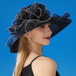 Women Wide Brim Bowler Hat Vintage Floral Wool Felt Fedora Floppy Elegant Fascinator Hat with Veil Lady Church Party Bucket