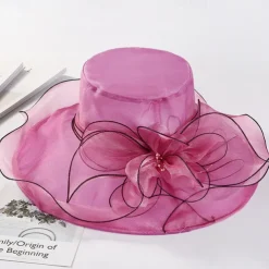 Women Wide Brim Bowler Hat Vintage Floral Wool Felt Fedora Floppy Elegant Fascinator Hat with Veil Lady Church Party Bucket