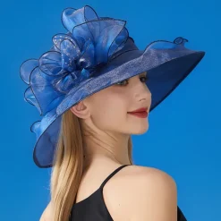 Women Wide Brim Bowler Hat Vintage Floral Wool Felt Fedora Floppy Elegant Fascinator Hat with Veil Lady Church Party Bucket