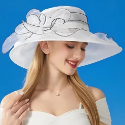 Women Wide Brim Bowler Hat Vintage Floral Wool Felt Fedora Floppy Elegant Fascinator Hat with Veil Lady Church Party Bucket