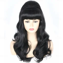 Women Wigs Black Beehive Wigs Bouffant Wig Long Wavy Carnival 60s 70s Costume Party Wig Halloween Wigs