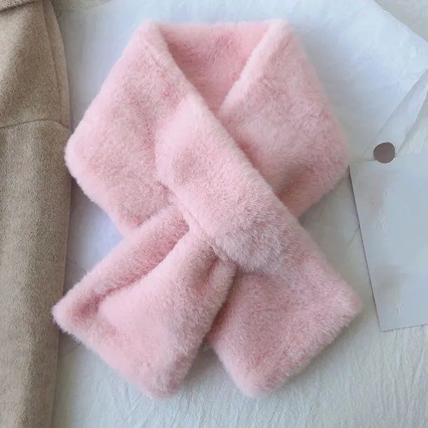 Women Winter Warm Thicken Scarfs Solid Color Faux Fur Plush Cross Collar Scarf Elegant Warm Fashion Accessories