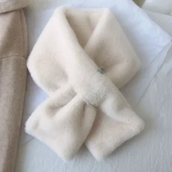Women Winter Warm Thicken Scarfs Solid Color Faux Fur Plush Cross Collar Scarf Elegant Warm Fashion Accessories